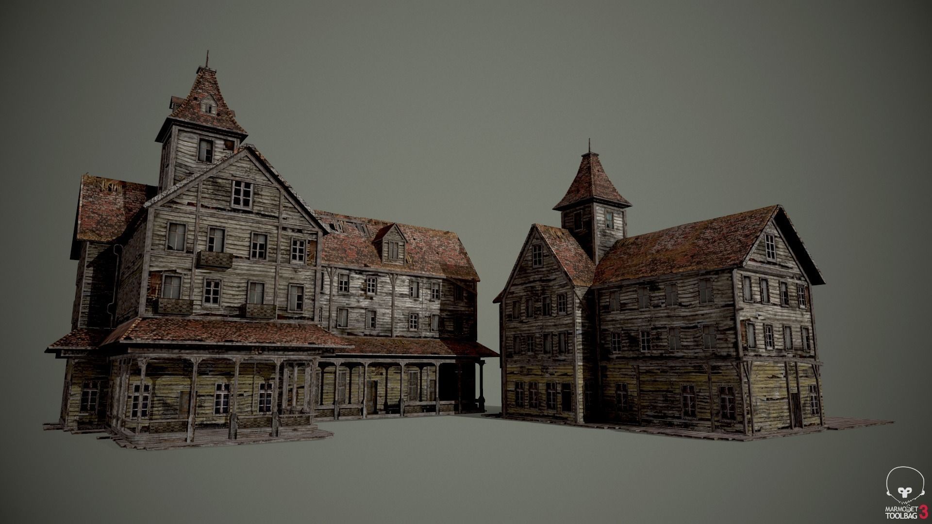 Old Abandoned Wood Building Low-poly 3D model_3