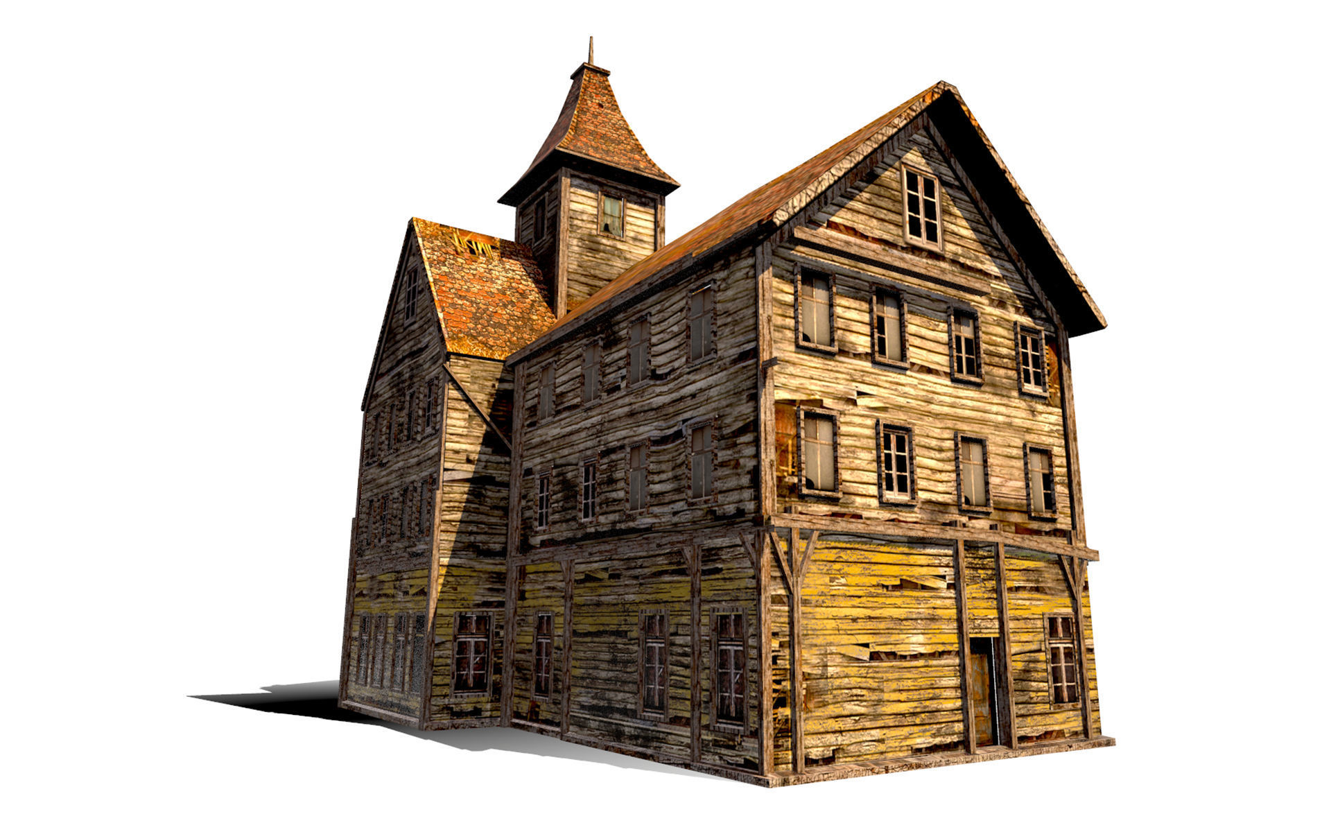 Old Abandoned Wood Building Low-poly 3D model_1