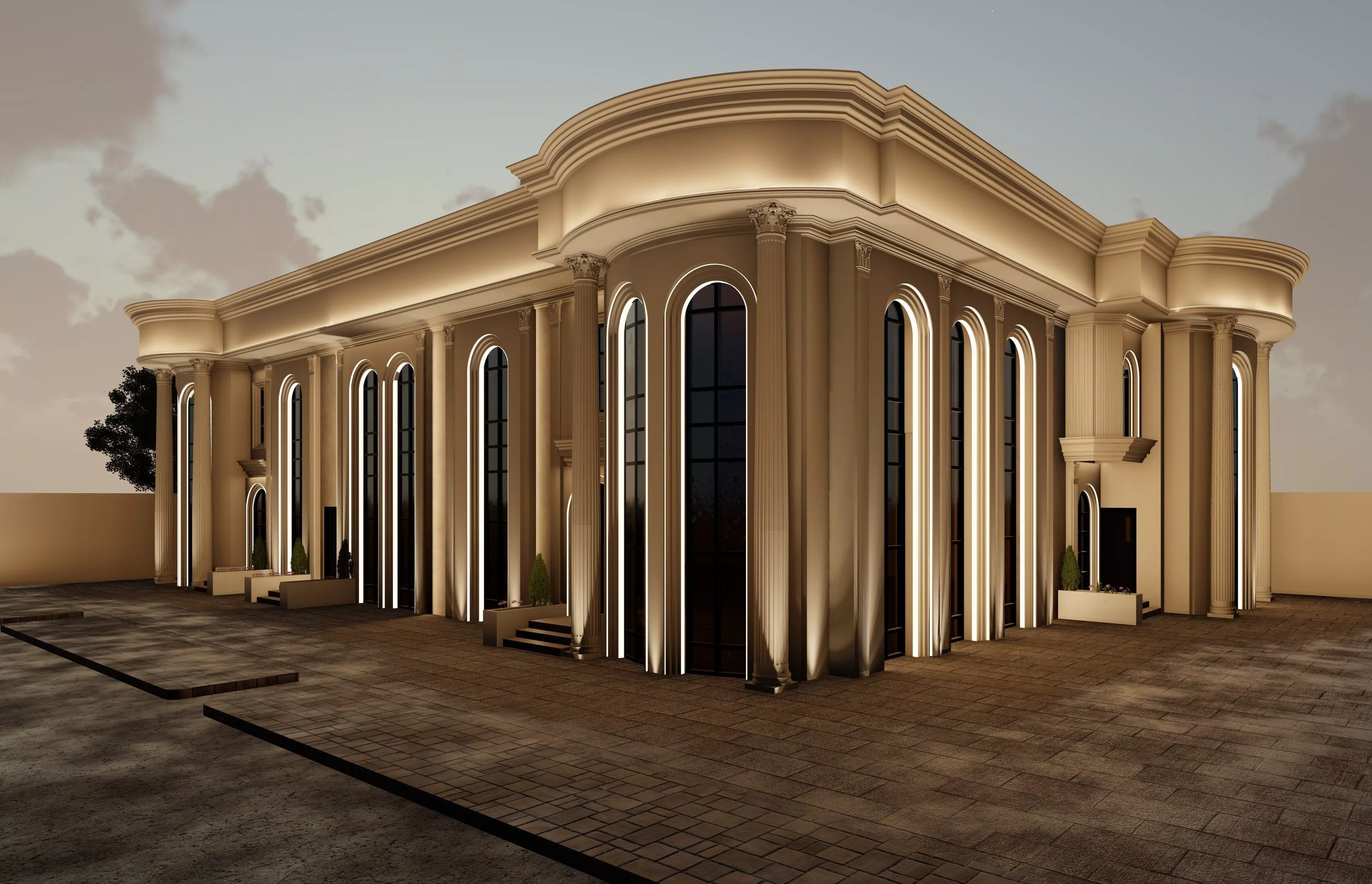 Palace Style villa exterior neo-classical design with scenes 3D model