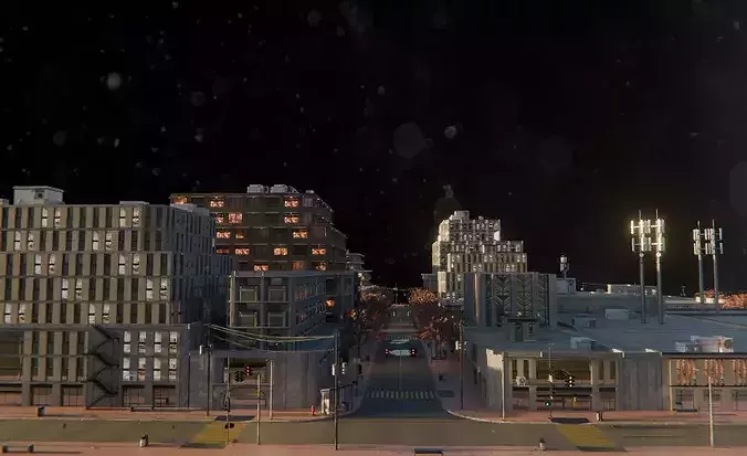 Golden Hour City Block -  Autumn Street Urban Environment 3D model 6