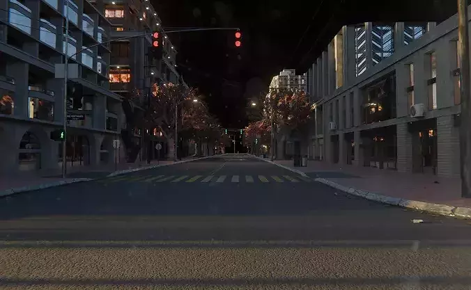 Golden Hour City Block -  Autumn Street Urban Environment 3D model 5