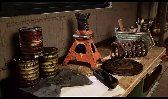 Optimized Garage Clutter And Auto Parts Pack -Game Ready PBR 