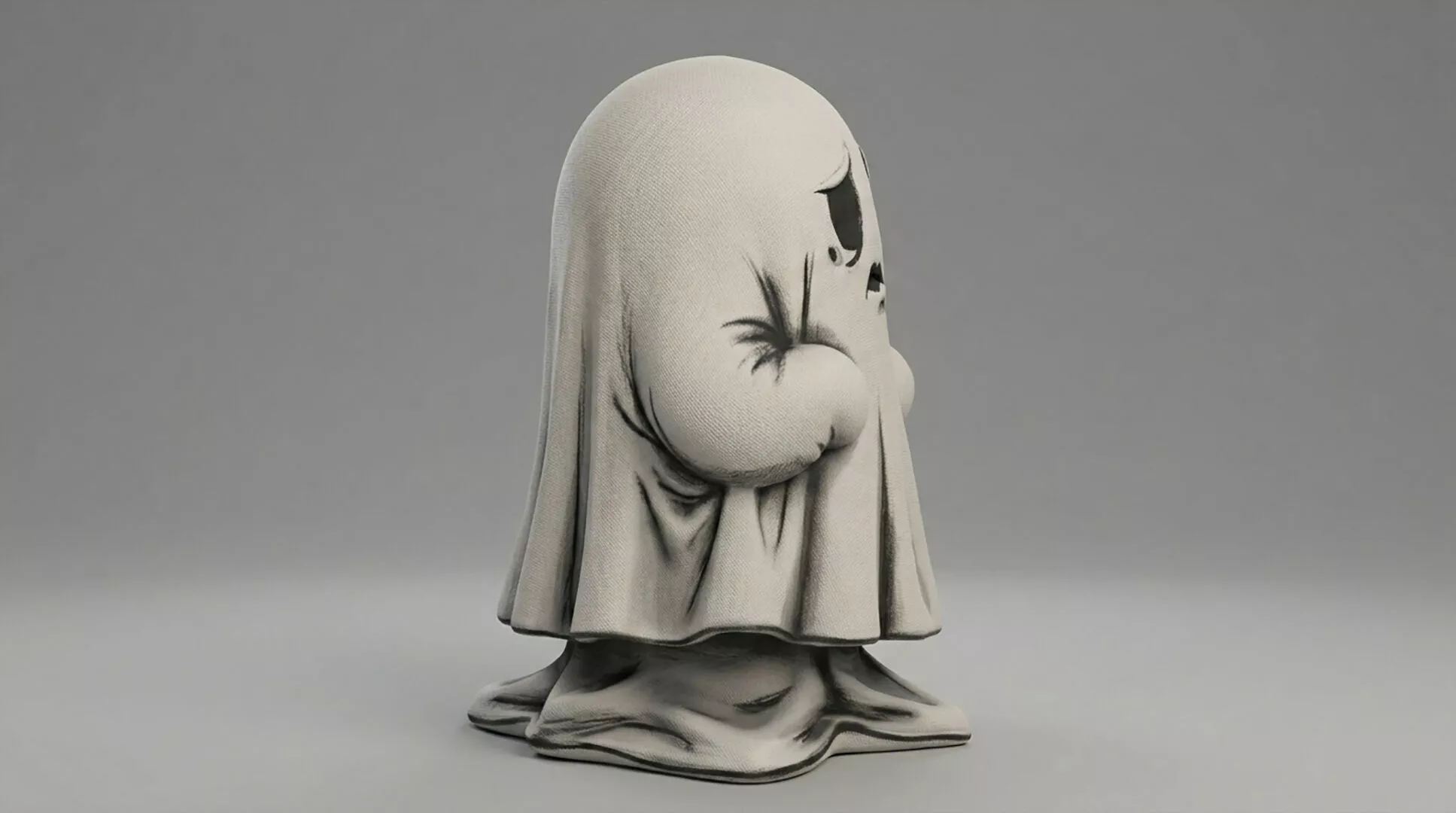 Adorable Tiny Ghost with Worried Face 3D Miniature Figurine 3D print model