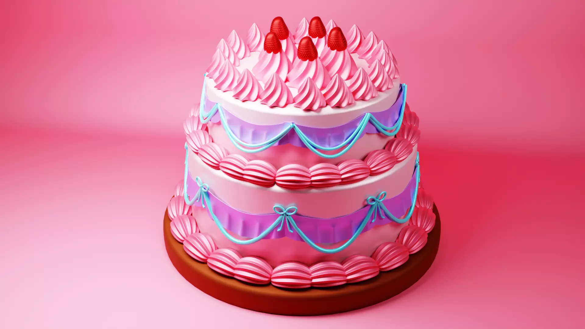 Strawberry Velvet Cream Cake Low-poly 3D model