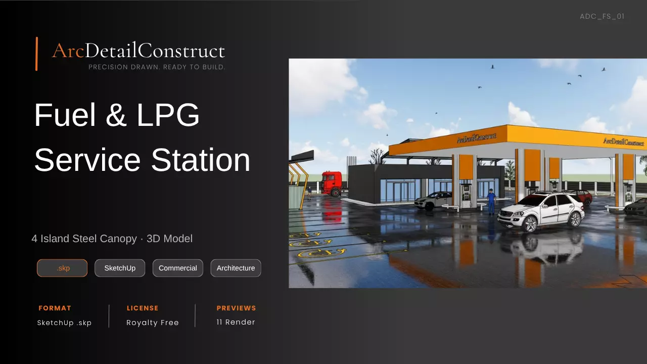 Fuel - LPG Service Station - 4 Island Steel Canopy - SketchUp 3D 3D model