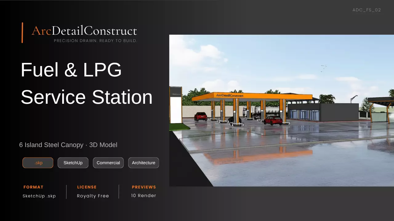 Fuel - LPG Service Station - 6 Island Steel Canopy - SketchUp 3D 3D model