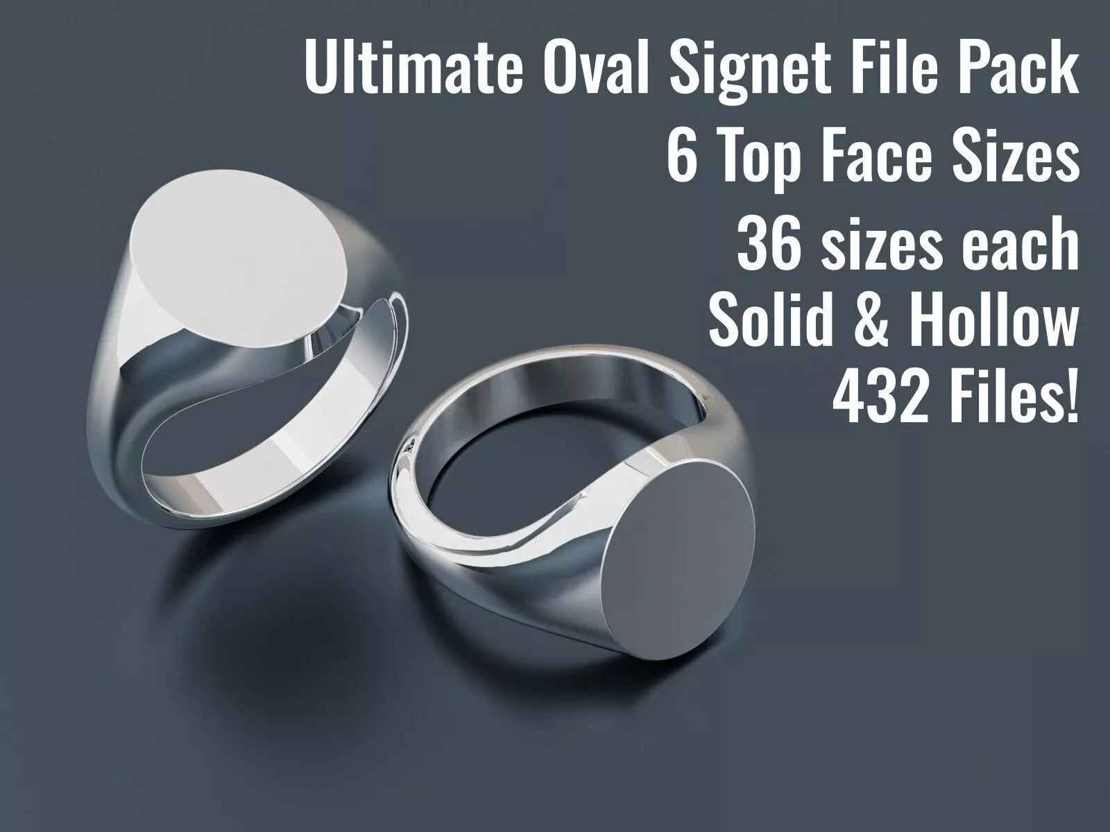 Ultimate Oval Signet Ring files with solid and hollow versions 3D print model