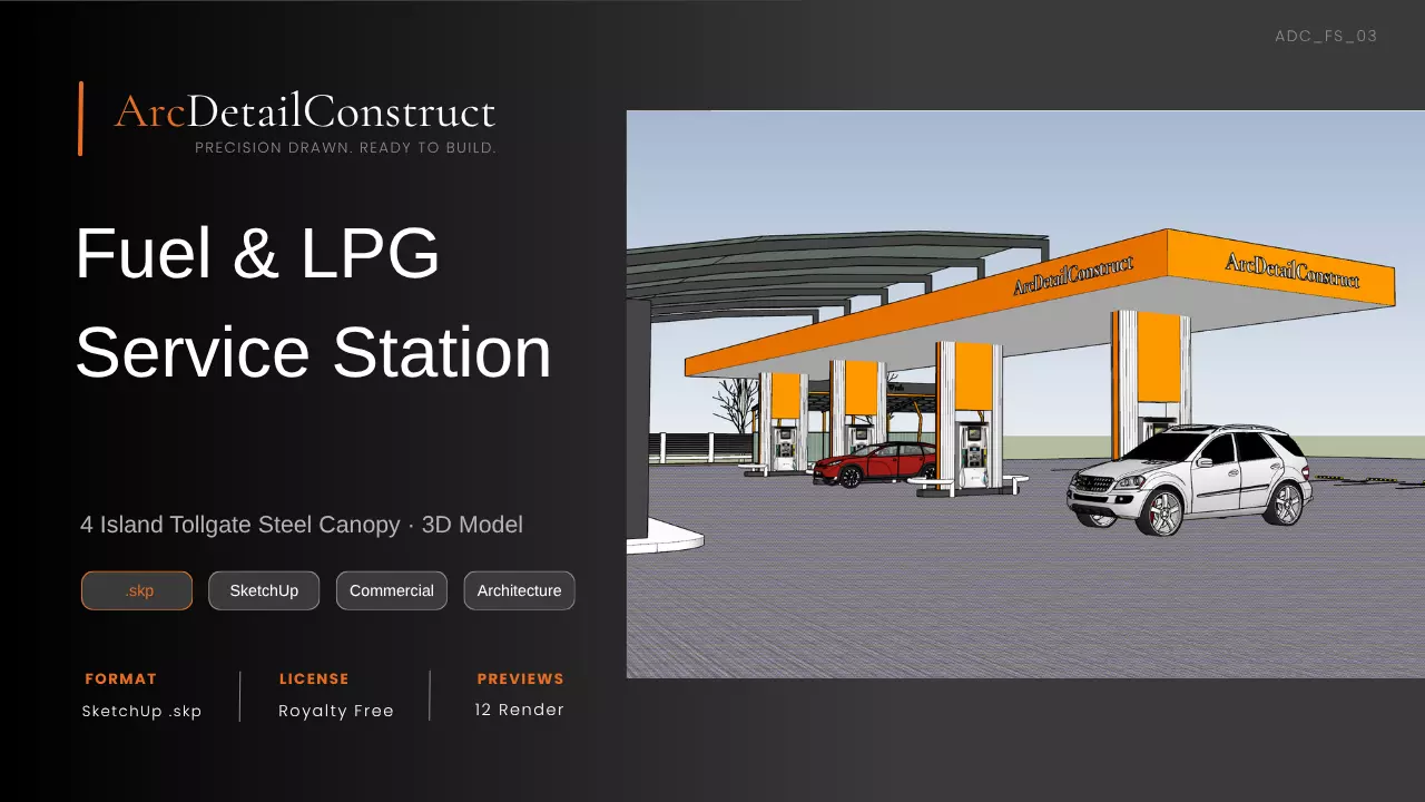 Fuel - LPG Service Station - 4 Island Tollgate Canopy - SketchUp 3D model