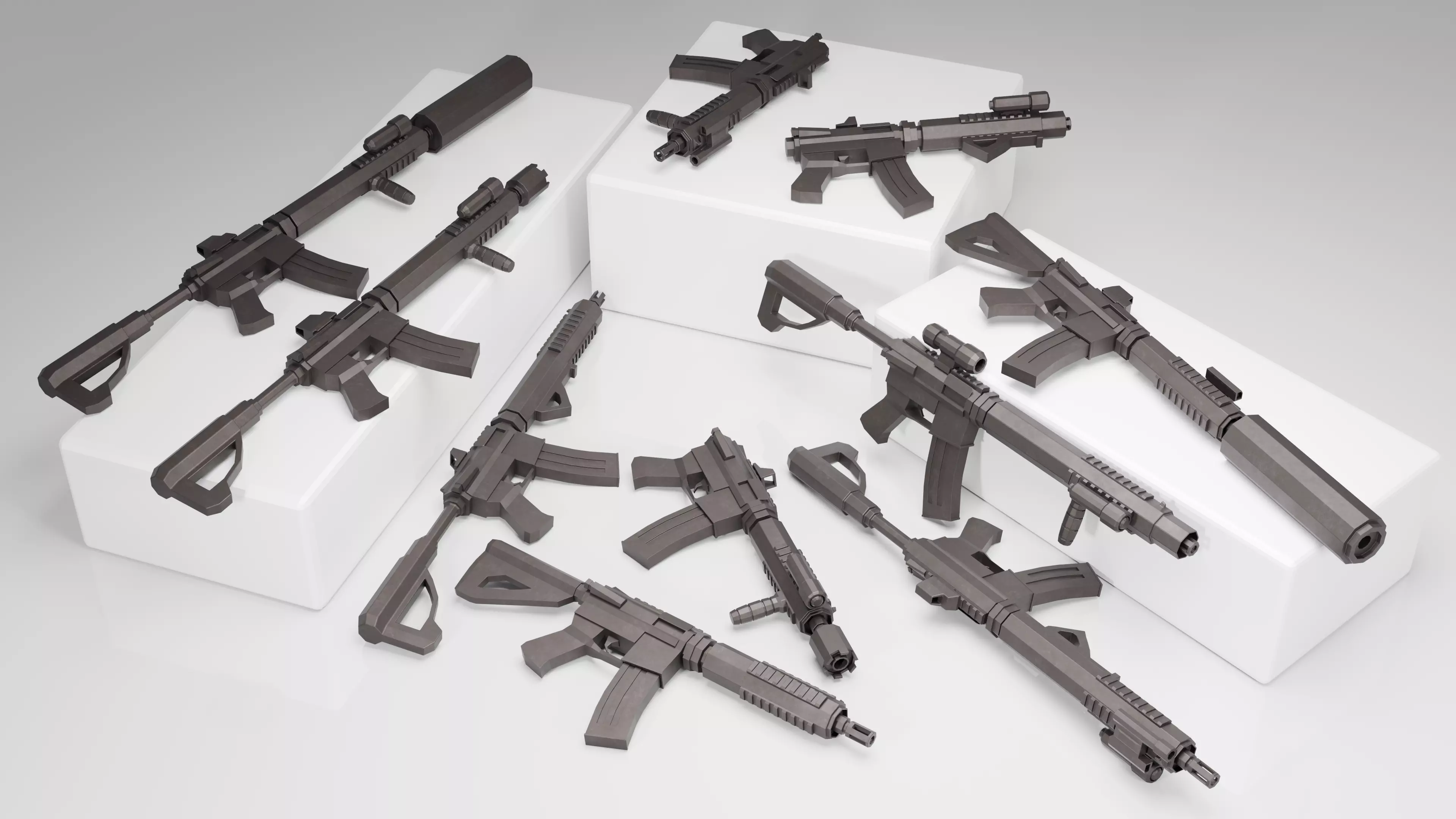 Stylized AR15 -10 Variations Game Ready Low-poly 3D model