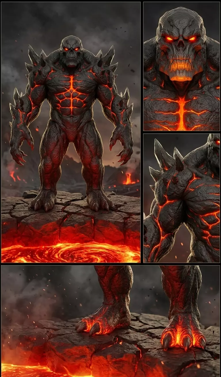 Abyssal Magma Brute Rigged Obsidian Lava Creature Low-poly 3D model