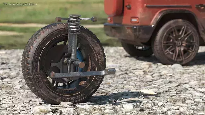 Dirty Front Car Wheel with Suspension 3D model 4