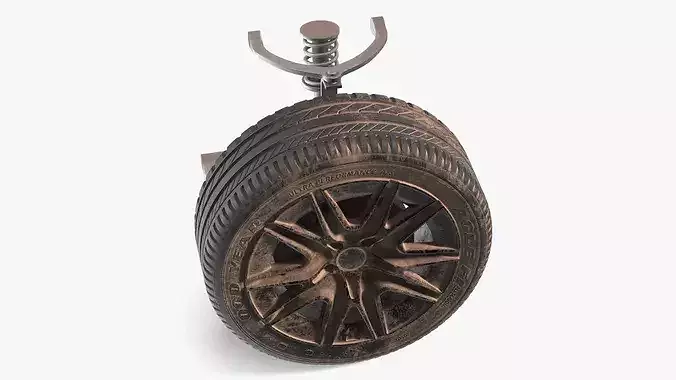 Dirty Front Car Wheel with Suspension 3D model 2