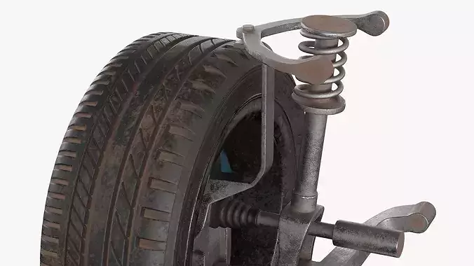 Dirty Front Car Wheel with Suspension 3D model 7
