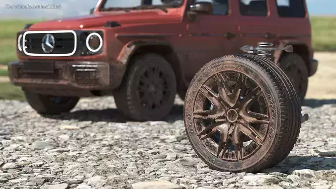Dirty Front Car Wheel with Suspension 3D model 3
