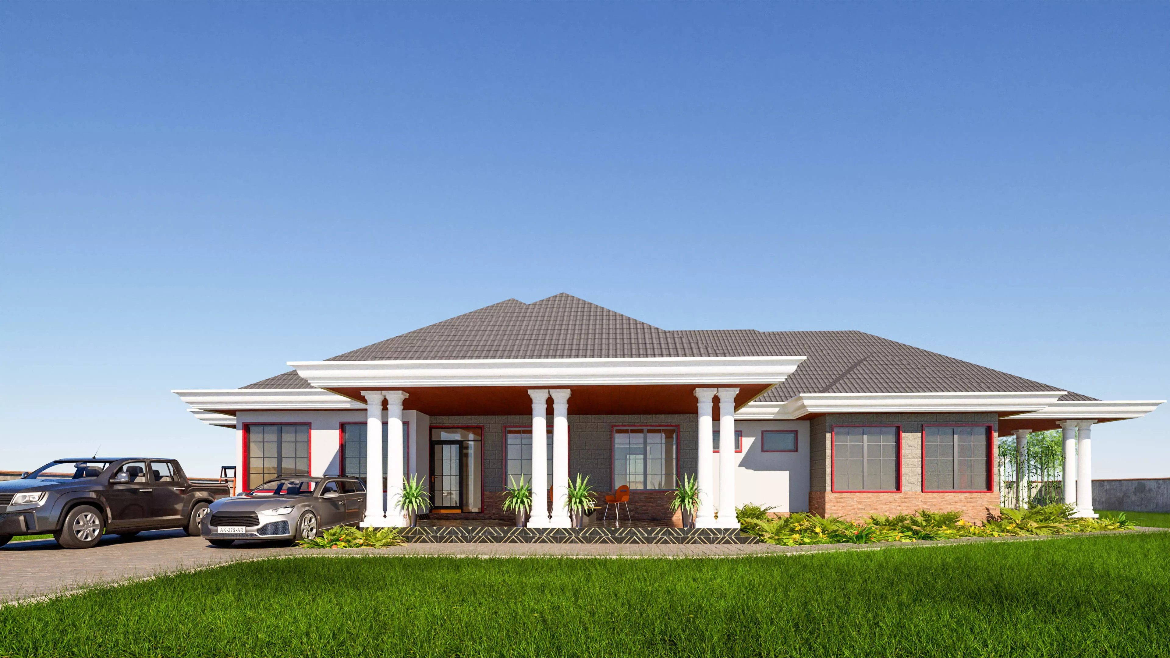 Luxury Bungalow Exterior And Compound Low-poly 3D model