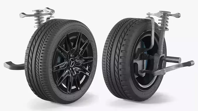 Mercedes Car Wheel Rim with Suspension 3D model 6