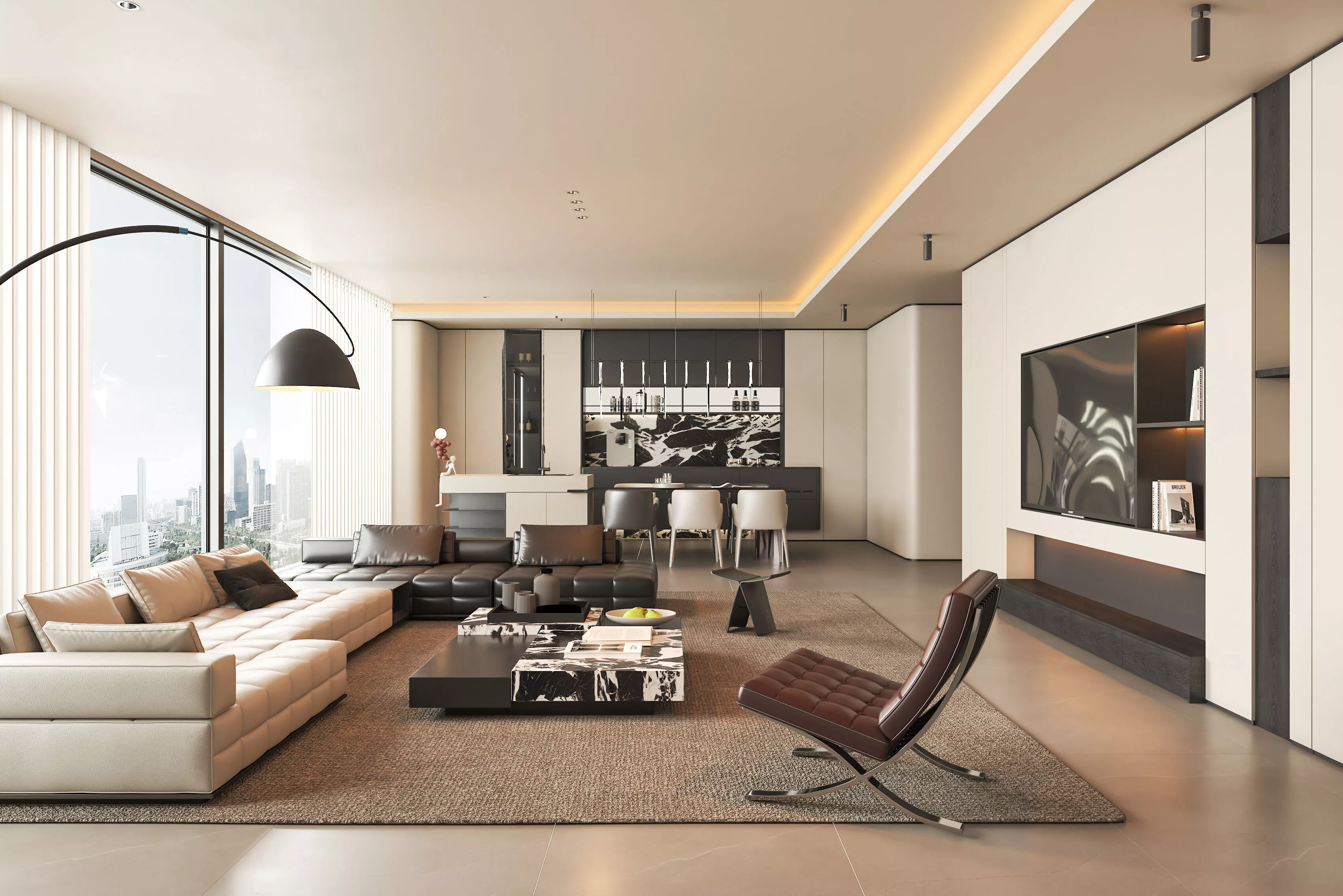 Modern minimalist villa living room interior 3D model
