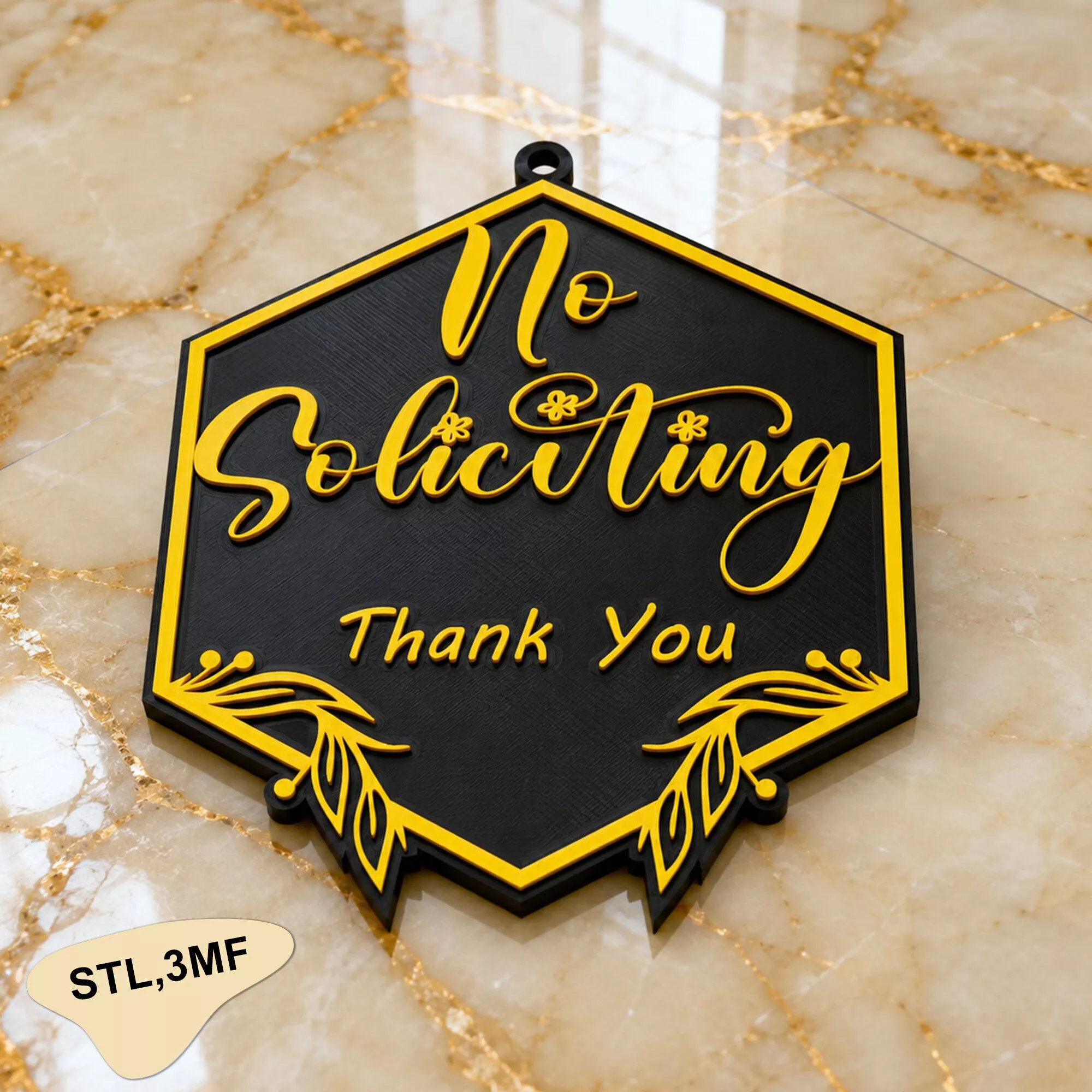 No Soliciting Floral Door Sign 3D Print Files 3D print model