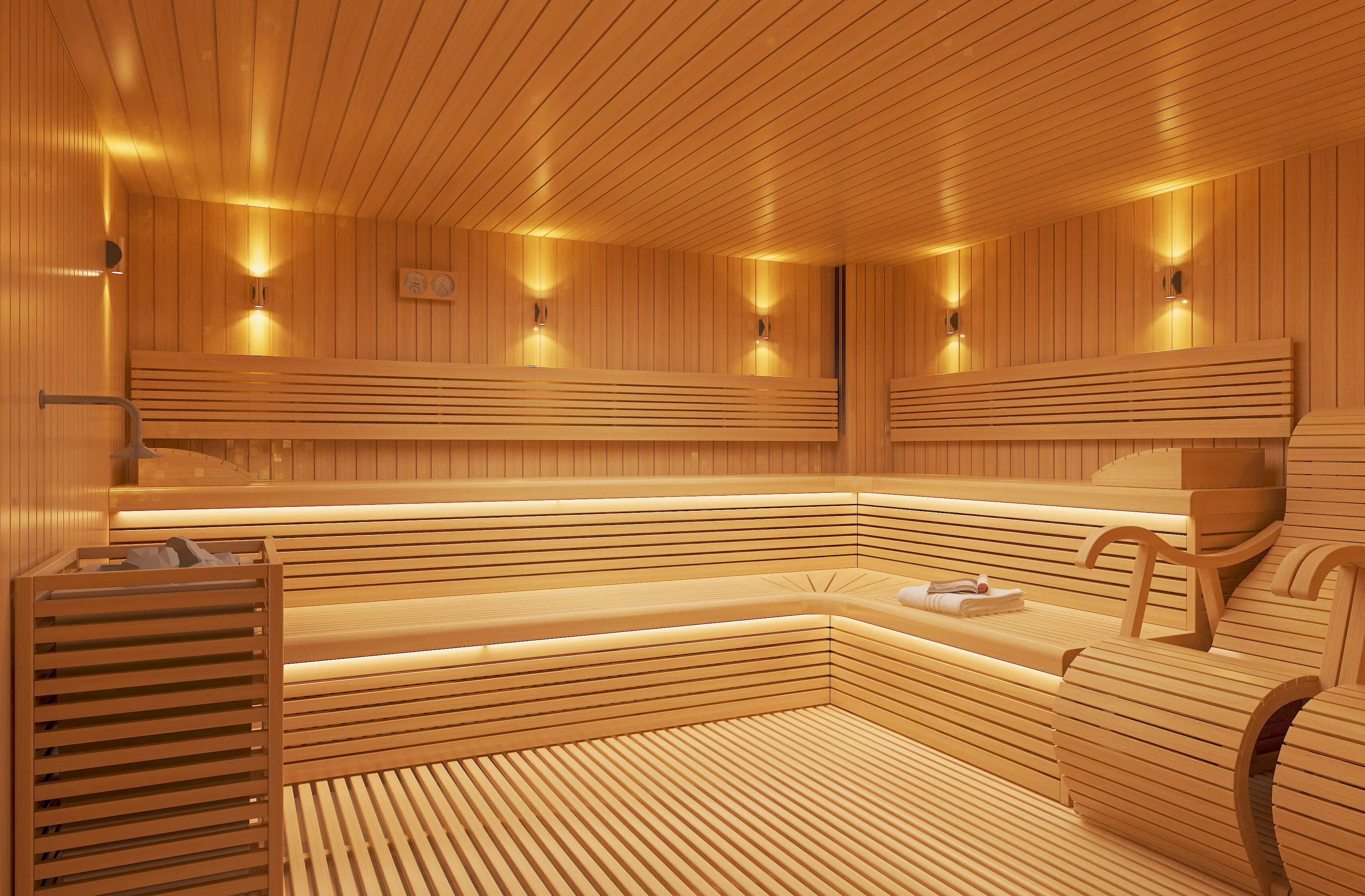 Interior Design of Wooden Wind Sauna Room 3D model