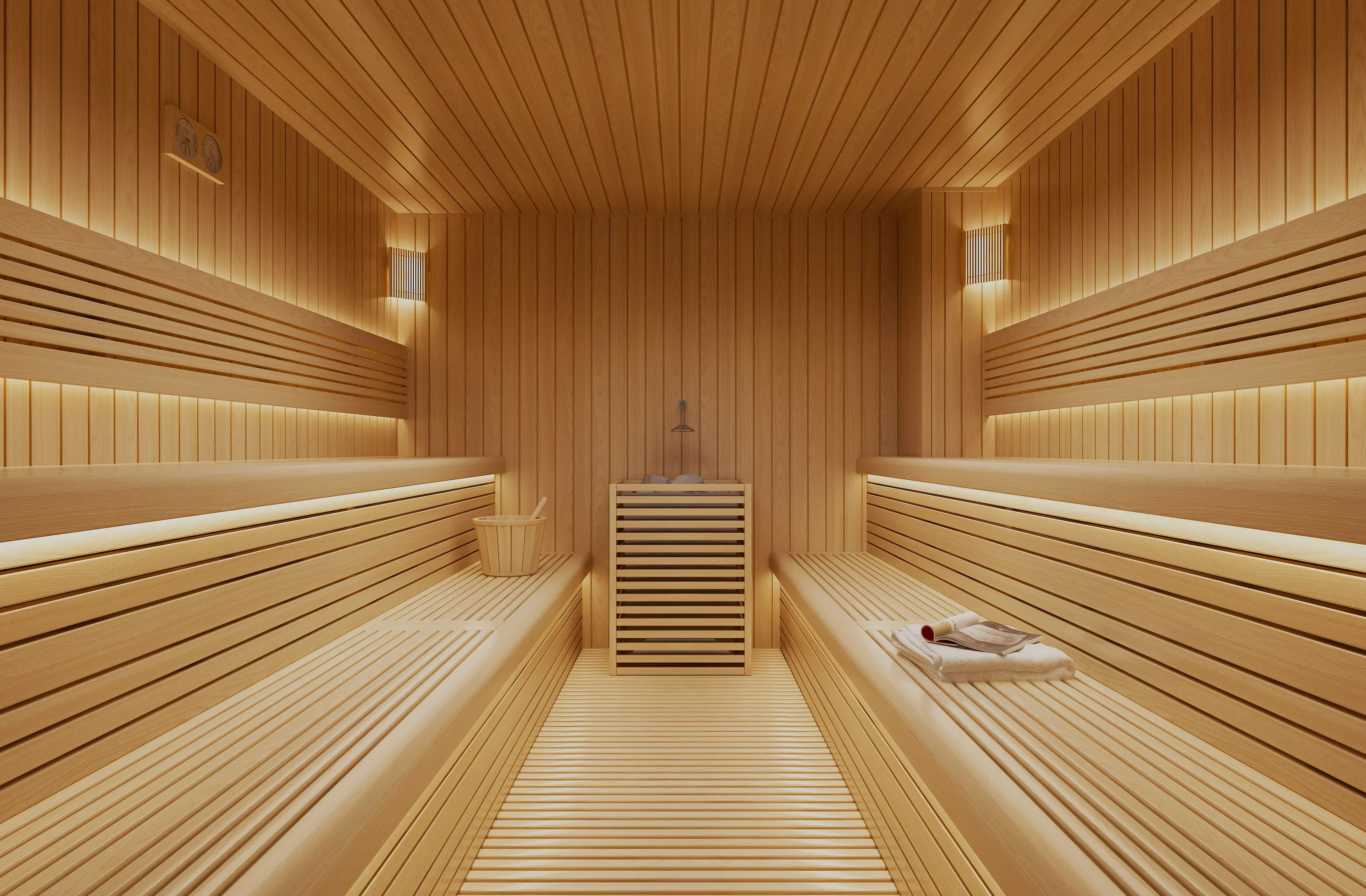 Interior Design of Wooden Wind Sauna Room 3D model