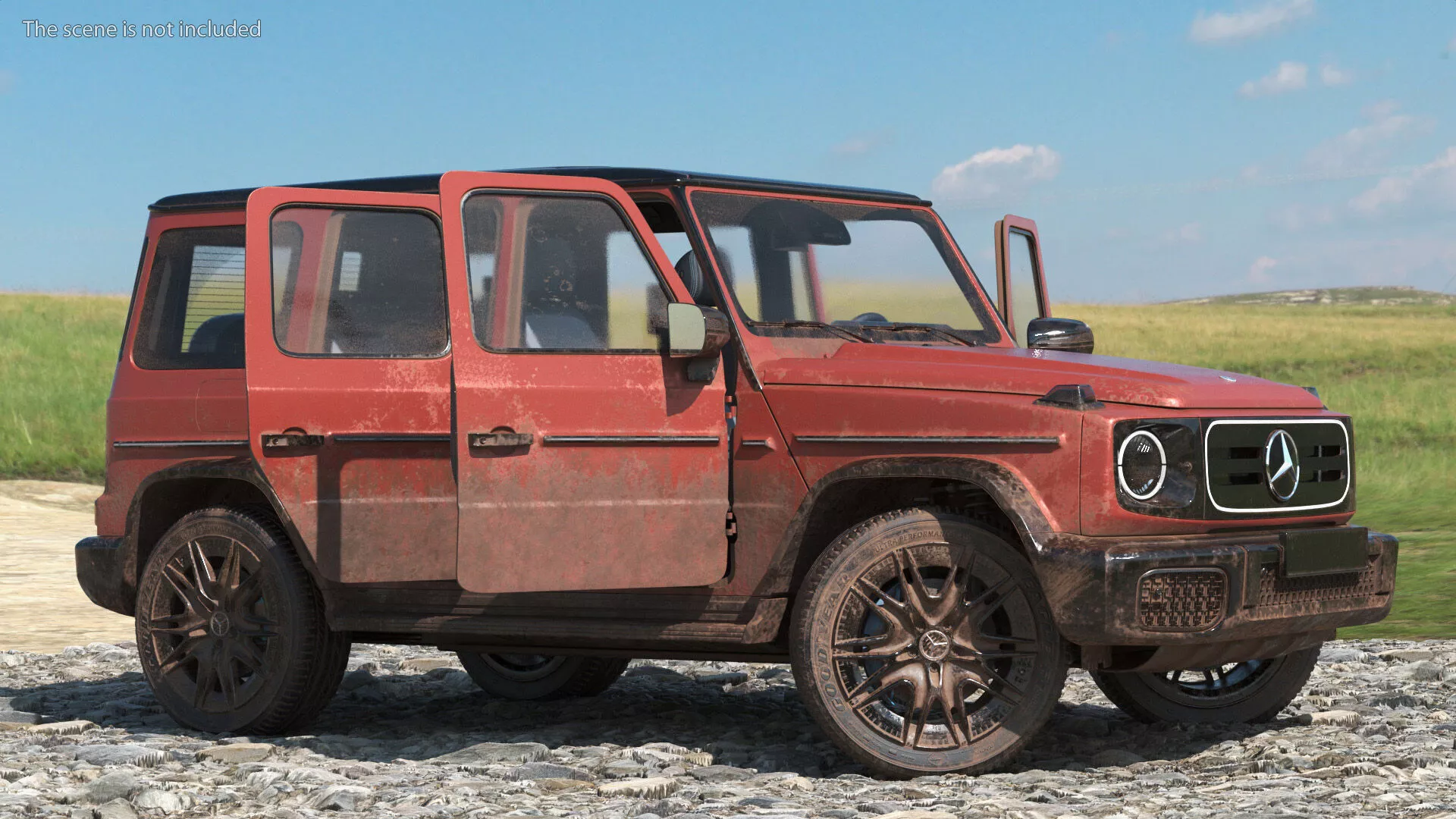 Dirty Mercedes-Benz G580 Red Color Rigged 3D model