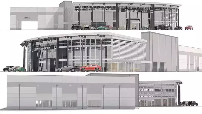 Mercedes-Benz Dealership Building with Six Car Models 3D model 4