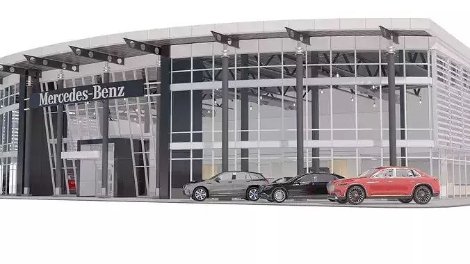 Mercedes-Benz Dealership Building with Six Car Models 3D model 3