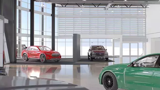 Mercedes-Benz Dealership Building with Six Car Models 3D model 6