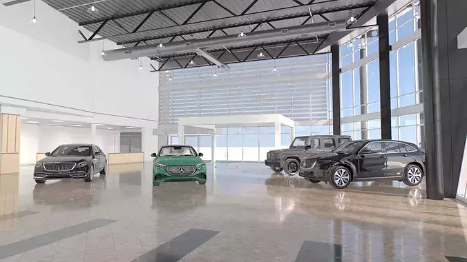 Mercedes-Benz Dealership Building with Six Car Models 3D model 7