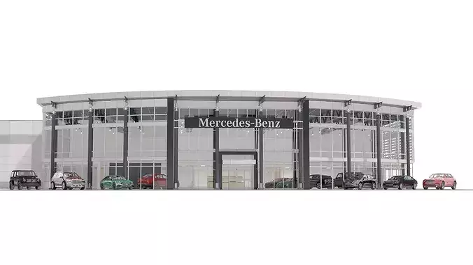Mercedes-Benz Dealership Building with Six Car Models 3D model 2