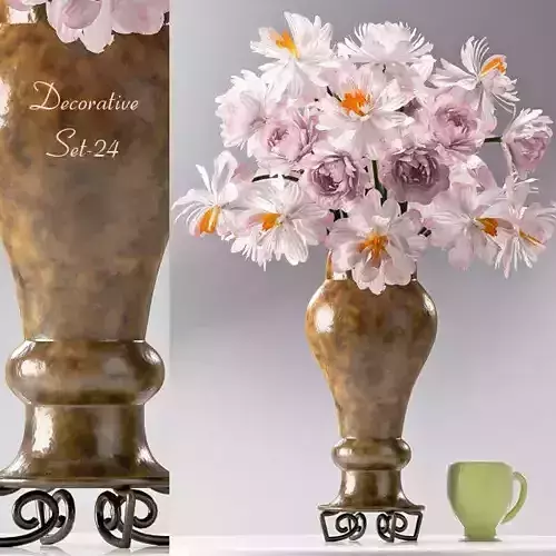Decorative Set vase with flowers and cup