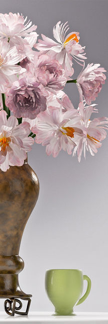 Decorative Set vase with flowers and cup 3D model_2