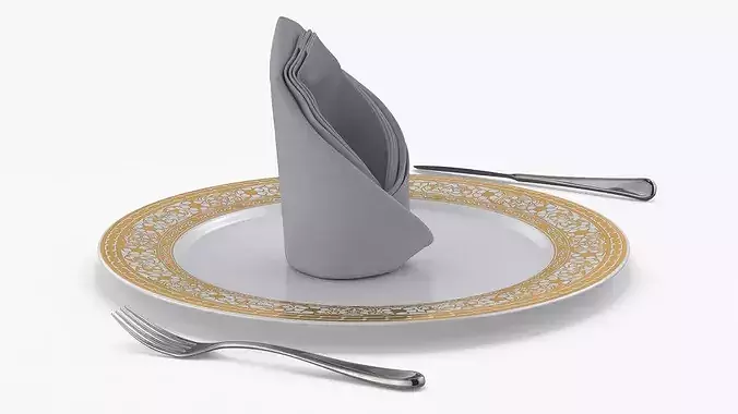 Luxury Folded Napkin Decoration White 3D model 5