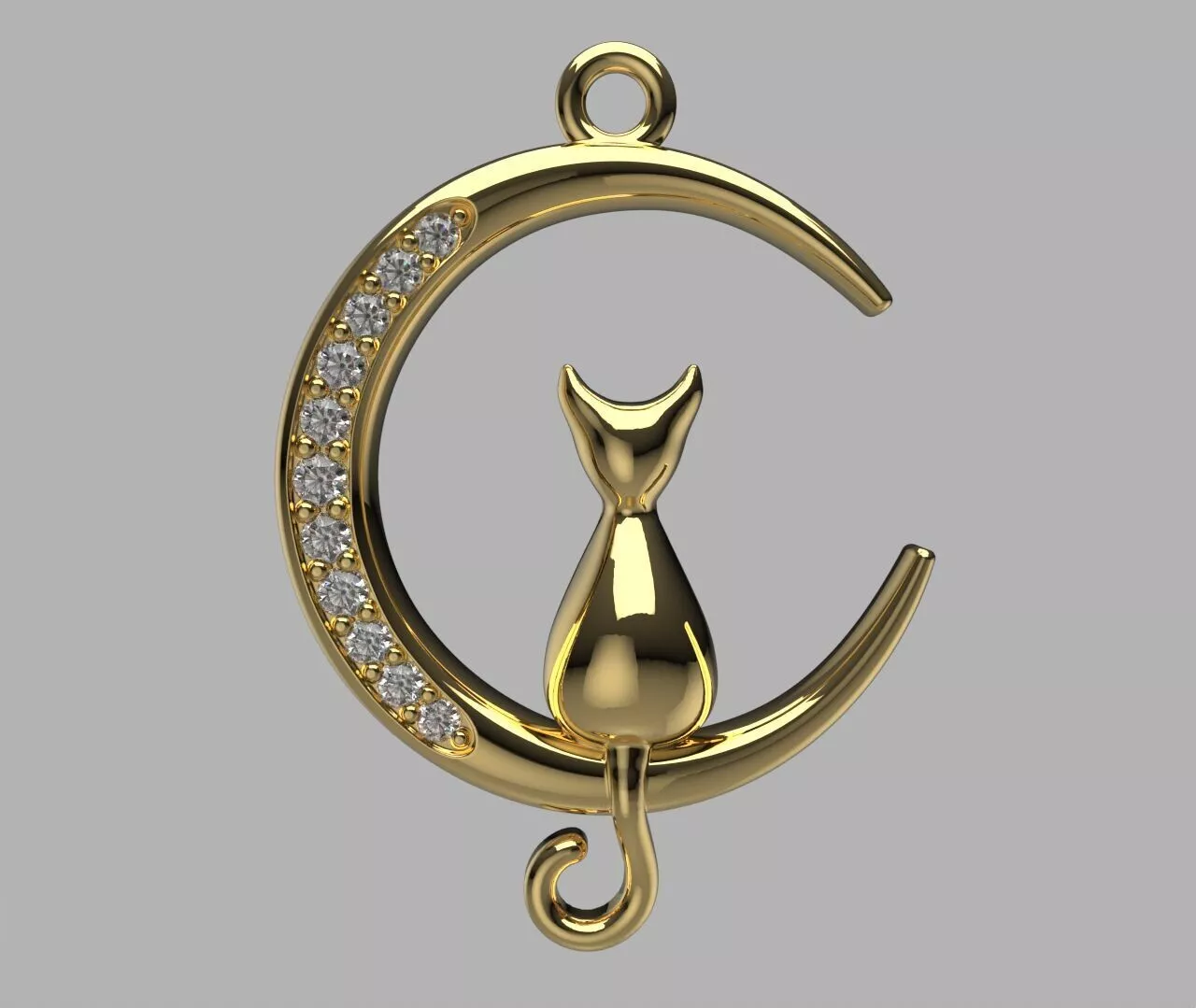 Dije Gato y Luna - Cat and Moon necklace 3D print model