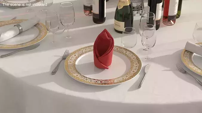 Elegant Table Setting with Folded Napkin Red 3D model 2