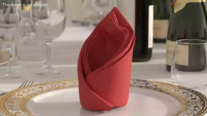 Elegant Table Setting with Folded Napkin Red 3D model 3