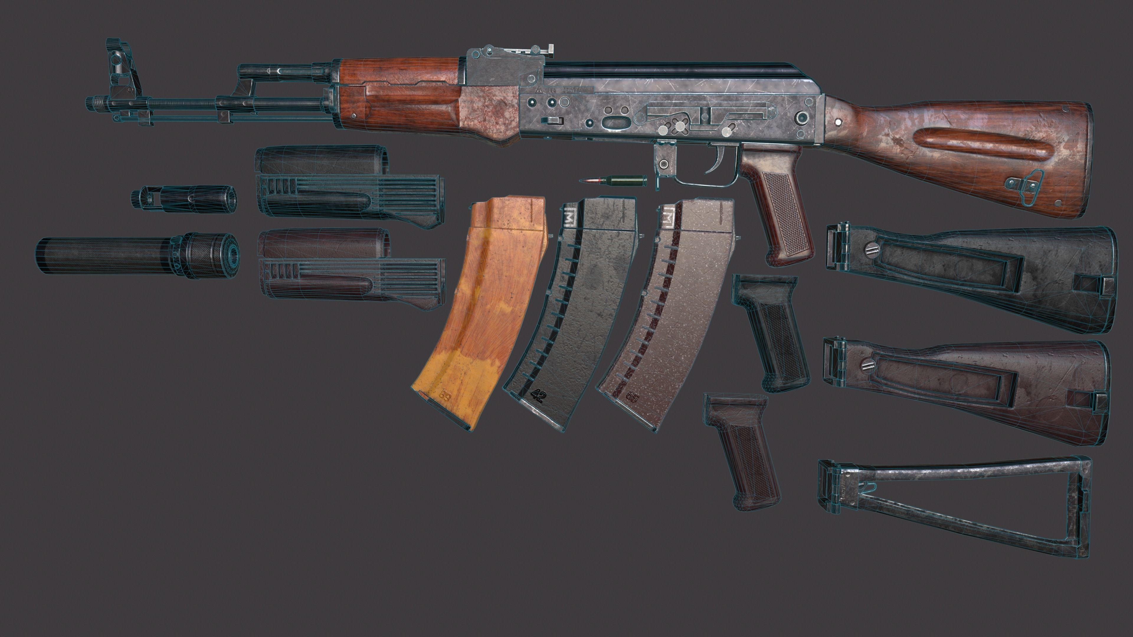 AK 74M Pack PBR textures model  Low-poly 3D model_2