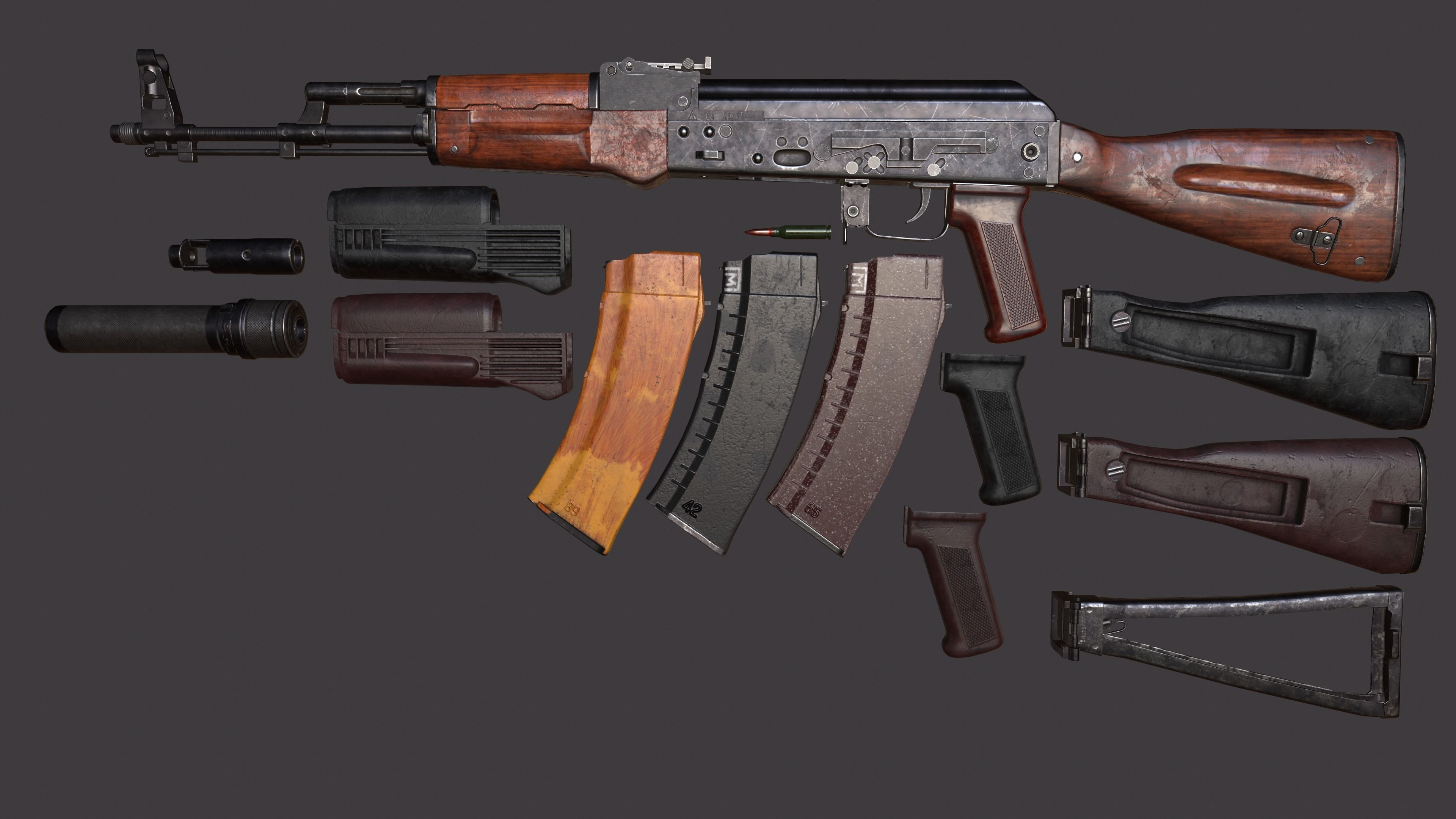 AK 74M Pack PBR textures model  Low-poly 3D model_1