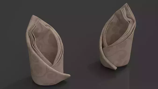 Folded Napkin Decoration Beige 3D model 4