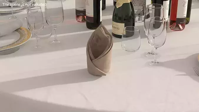 Folded Napkin Decoration Beige 3D model 2