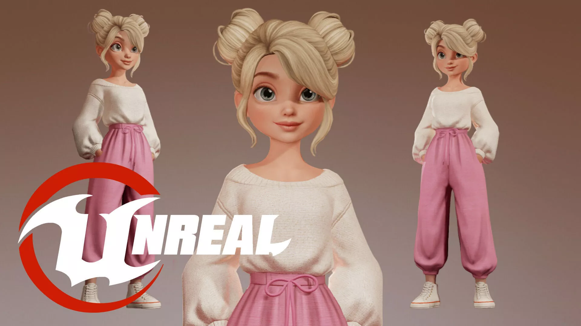 STYLIZED CARTOON CITY GIRL Low-poly 3D model