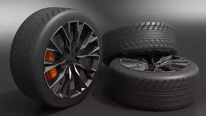 Black Sport Wheel with Ventilated Brake Disc 3D model 3