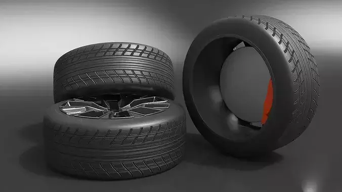 Black Sport Wheel with Ventilated Brake Disc 3D model 4