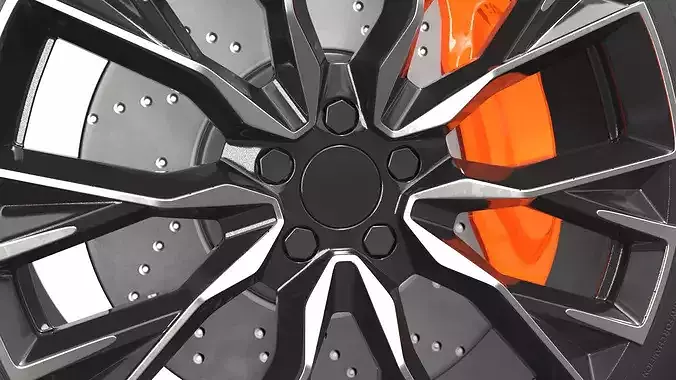 Black Sport Wheel with Ventilated Brake Disc 3D model 7