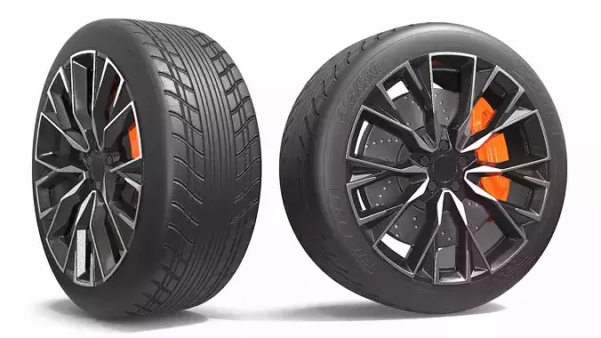 Black Sport Wheel with Ventilated Brake Disc 3D model