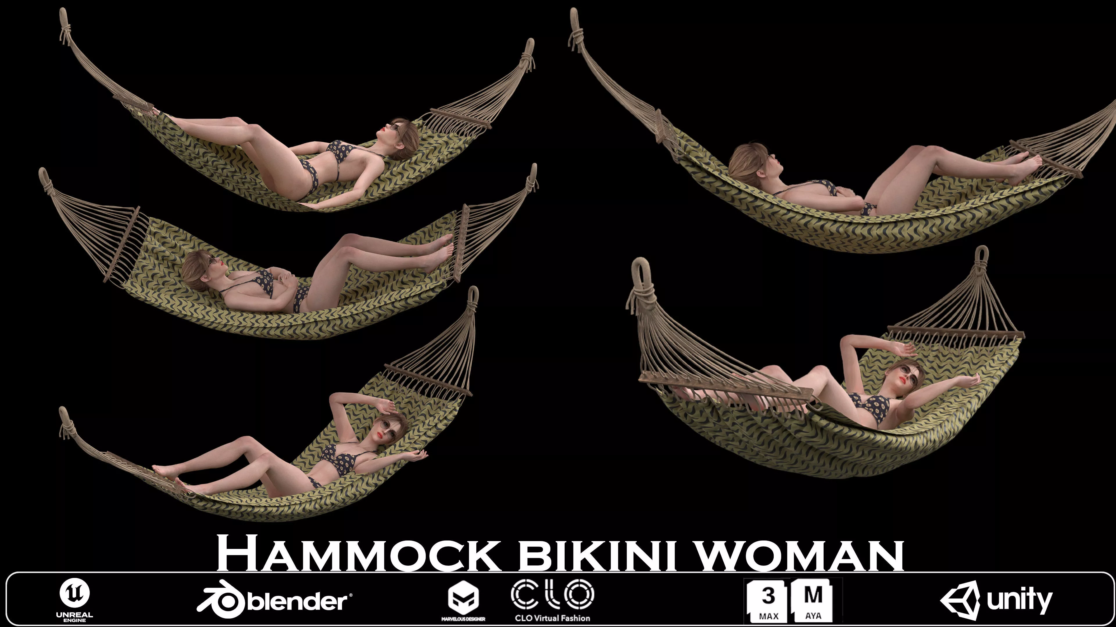 Hammock Woman Low-poly 3D model