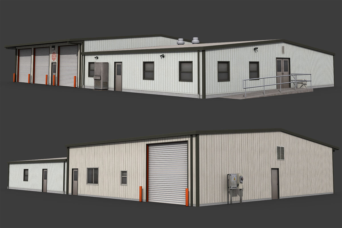 Industrial Buildings Pack Low-poly 3D model_38