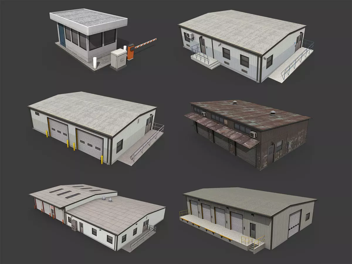 Industrial Buildings Pack Low-poly 3D model_0