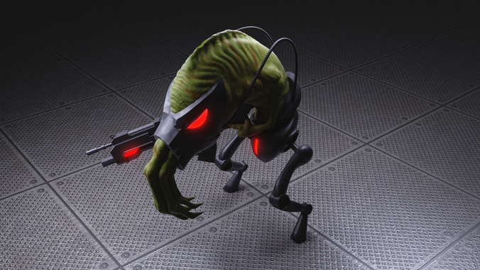 Slig lowpoly alien with gun Low-poly 3D model