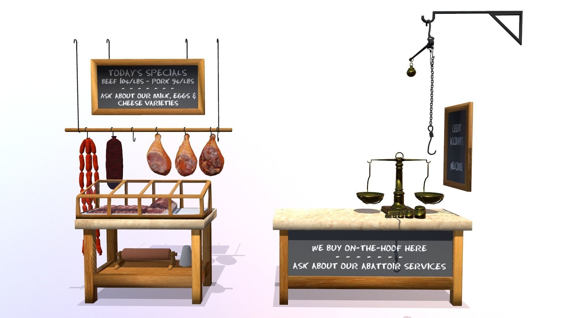 Village Butcher Shop Low-poly 3D model_2